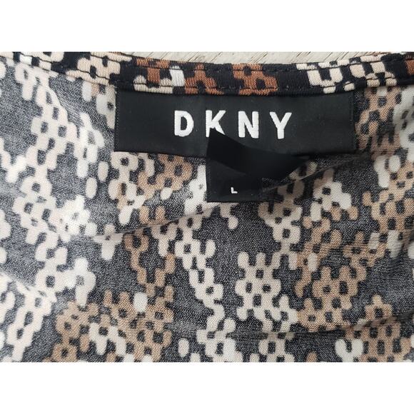 DKNY Brown Abstract Animal Printed V Neck Sleeveless Blouse Dress Shirt - Picture 7 of 10